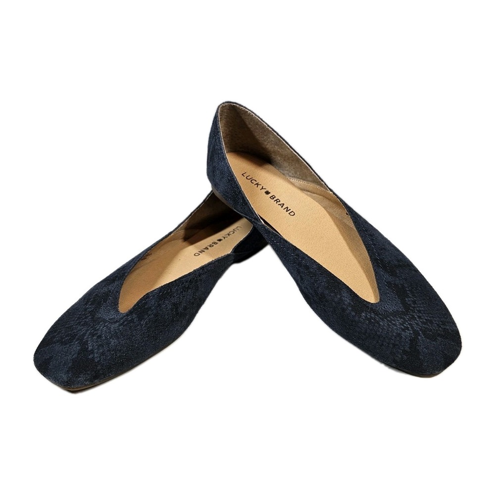 Lucky Brand ALBA Suede Slip-On Ballet Flats Career Boho Animal‎ Print Blue 6.5